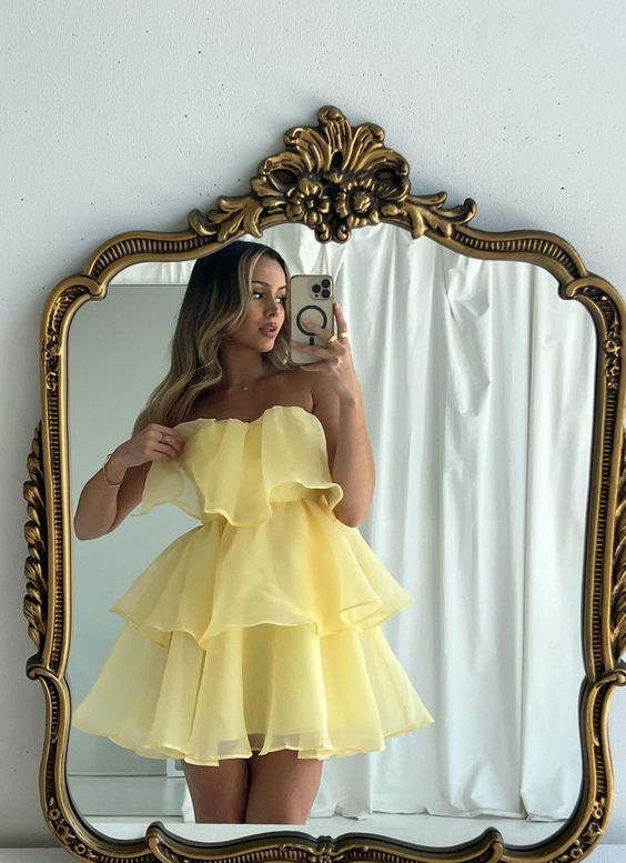 Vestido corto de tul amarillo para fiesta de graduación, vestido de bienvenida, vestido de fiesta Y7667