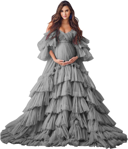 Puffy Tüll Robe Umstandskleid für Fotoshooting Transparente Braut Dessous Hochzeitskleid Lange Baby Shower Schwangerschaftskleider 