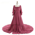 Elegantes vestidos de maternidad con hombros descubiertos, mangas largas y aberturas laterales para sesiones de fotos, accesorios de fotografía para baby shower SY211029 