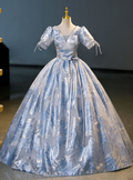 Elegante vestido de quinceañera con estampado azul, corte A, Y7678