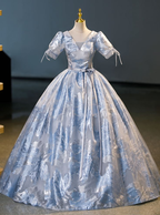 Elegante vestido de quinceañera con estampado azul, corte A, Y7678