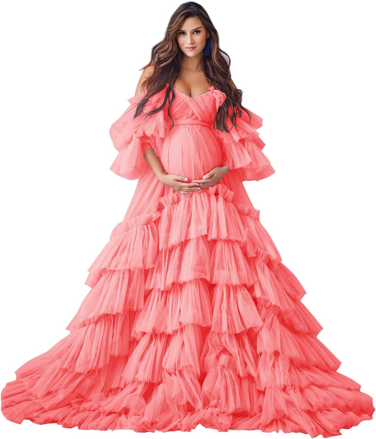 Puffy Tüll Robe Umstandskleid für Fotoshooting Transparente Braut Dessous Hochzeitskleid Lange Baby Shower Schwangerschaftskleider 