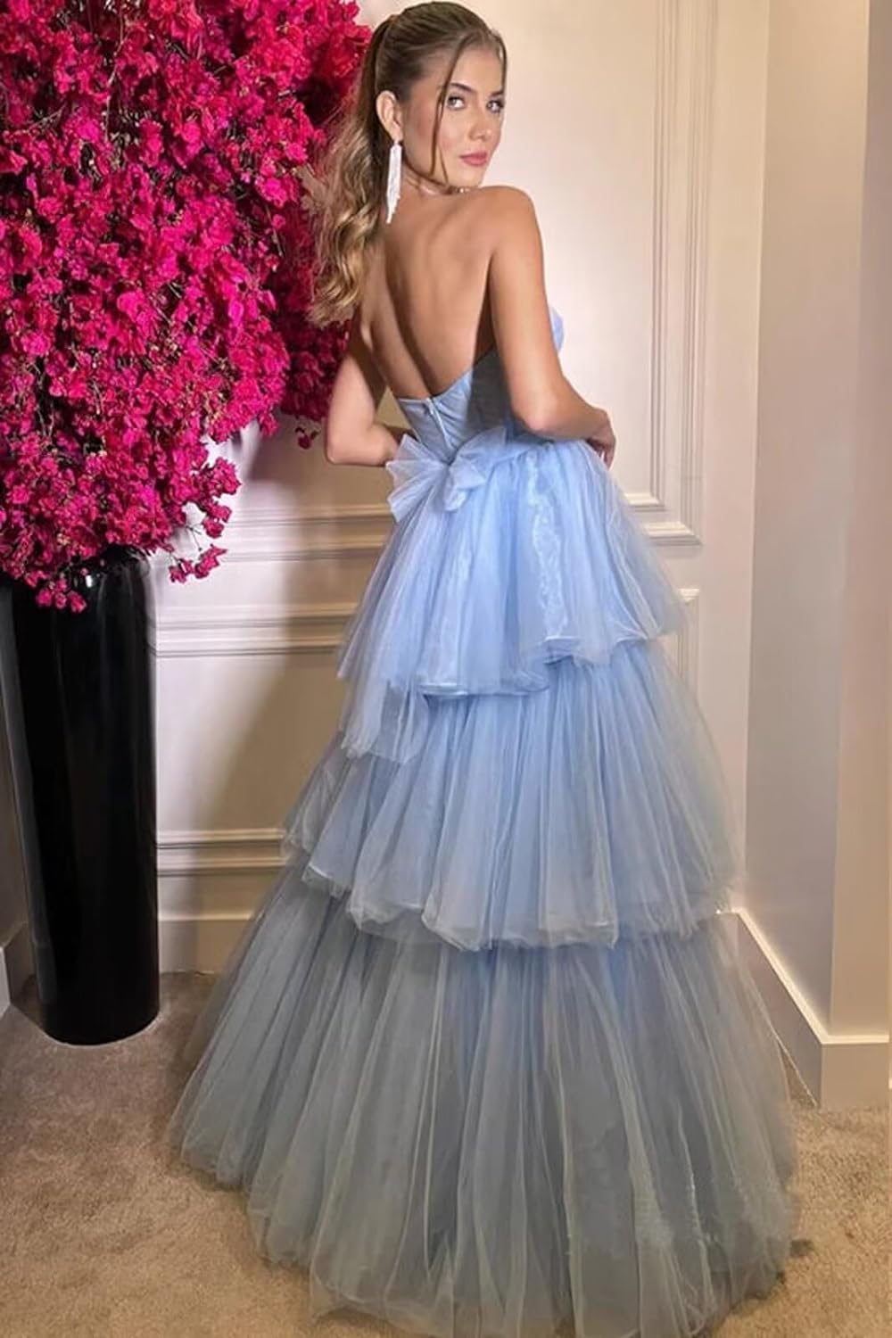 Kaylee | Langes A-Linien-Ballkleid aus Tüll mit Stufen und Rüschen