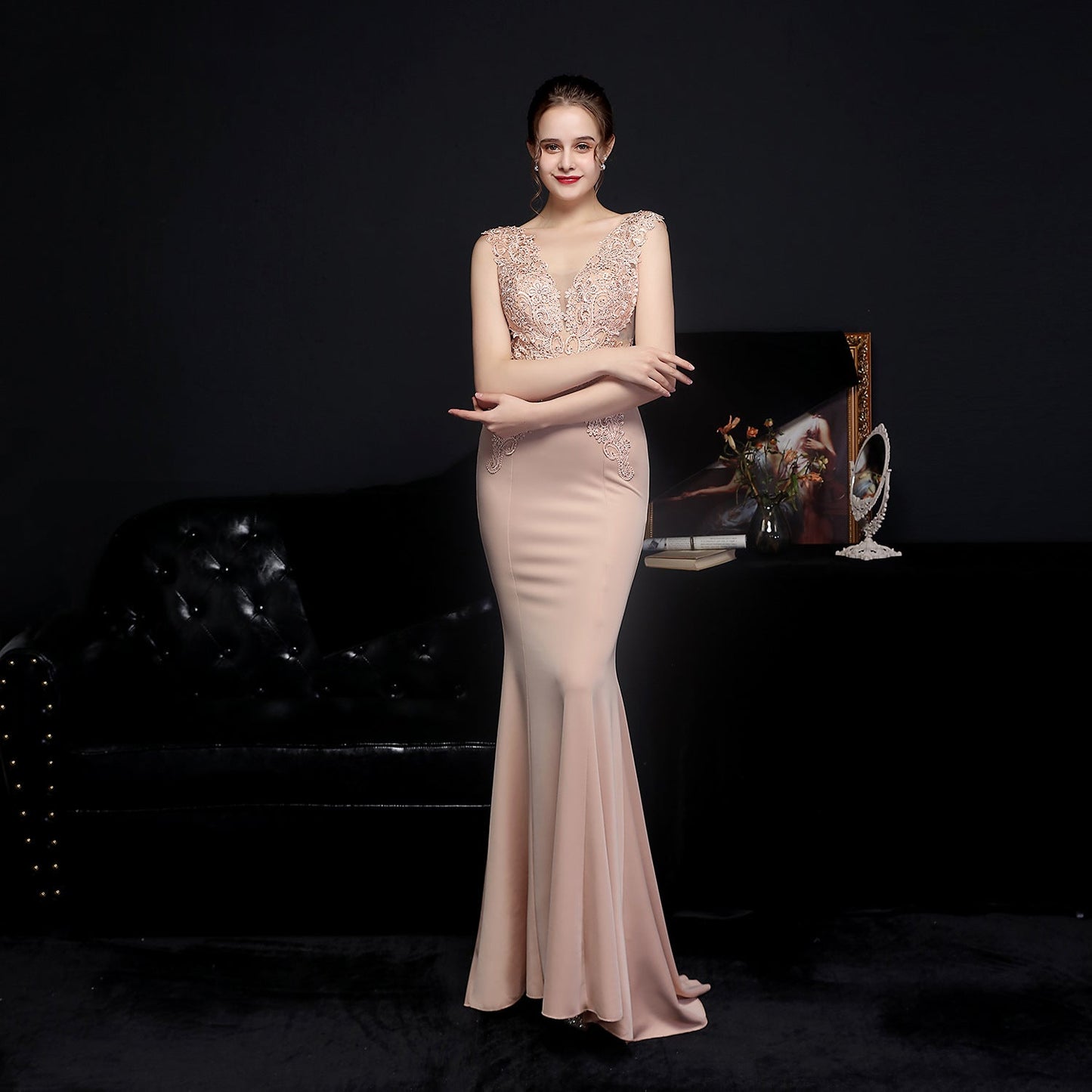 Full Lace European Diamond Toast Bride Fishtail Evening Dress