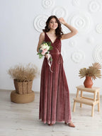 Samt V-Ausschnitt Brautjungfernkleid Langes Damen Ballkleid Formales Partykleid mit Schlitz 