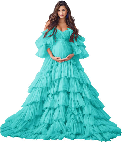Puffy Tüll Robe Umstandskleid für Fotoshooting Transparente Braut Dessous Hochzeitskleid Lange Baby Shower Schwangerschaftskleider 