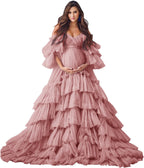 Puffy Tüll Robe Umstandskleid für Fotoshooting Transparente Braut Dessous Hochzeitskleid Lange Baby Shower Schwangerschaftskleider 