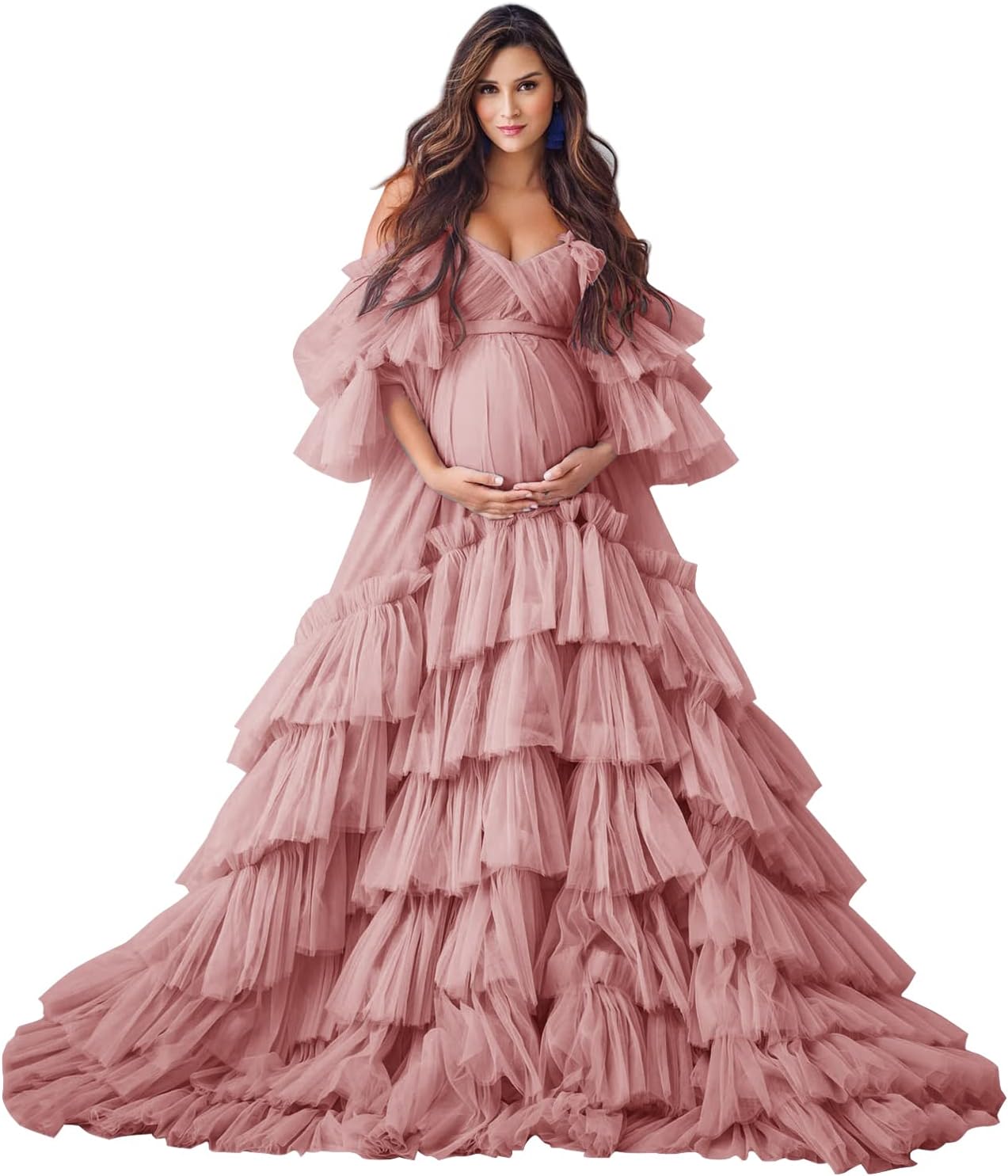 Puffy Tüll Robe Umstandskleid für Fotoshooting Transparente Braut Dessous Hochzeitskleid Lange Baby Shower Schwangerschaftskleider 