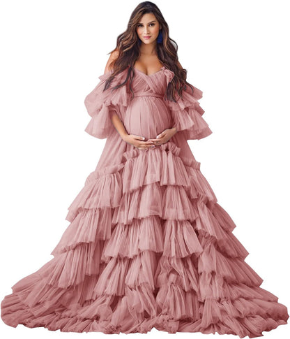 Puffy Tüll Robe Umstandskleid für Fotoshooting Transparente Braut Dessous Hochzeitskleid Lange Baby Shower Schwangerschaftskleider 