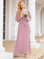 Sunnderly Chiffon-Kleid für die Brautmutter in Übergröße, formelles Ballkleid mit Rüschenumhang