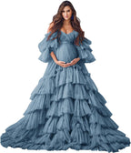 Puffy Tüll Robe Umstandskleid für Fotoshooting Transparente Braut Dessous Hochzeitskleid Lange Baby Shower Schwangerschaftskleider 