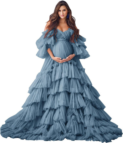 Puffy Tüll Robe Umstandskleid für Fotoshooting Transparente Braut Dessous Hochzeitskleid Lange Baby Shower Schwangerschaftskleider 