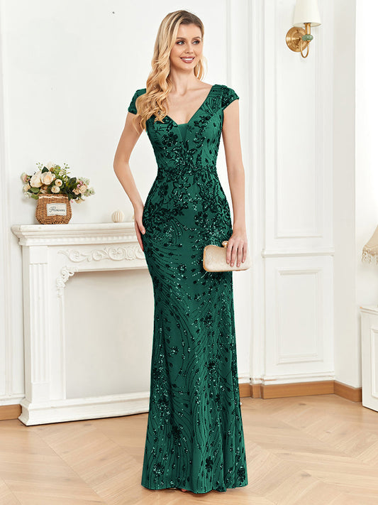 Flower Sequin Applique Elegant Evening Dress Maxi Sleeveless Champagne Wedding Party Dresses Women Luxury Floor-length-payinti