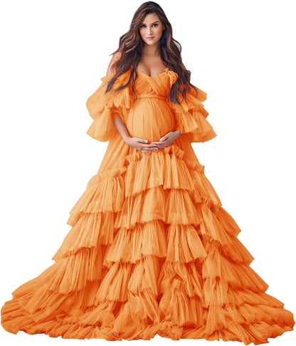 Puffy Tüll Robe Umstandskleid für Fotoshooting Transparente Braut Dessous Hochzeitskleid Lange Baby Shower Schwangerschaftskleider 