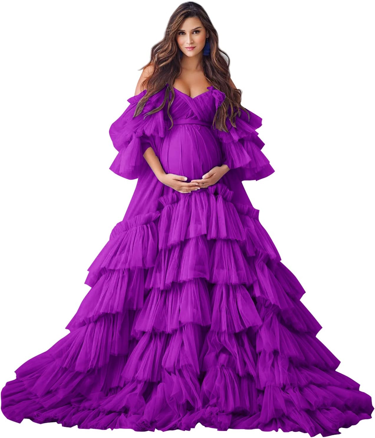 Puffy Tüll Robe Umstandskleid für Fotoshooting Transparente Braut Dessous Hochzeitskleid Lange Baby Shower Schwangerschaftskleider 