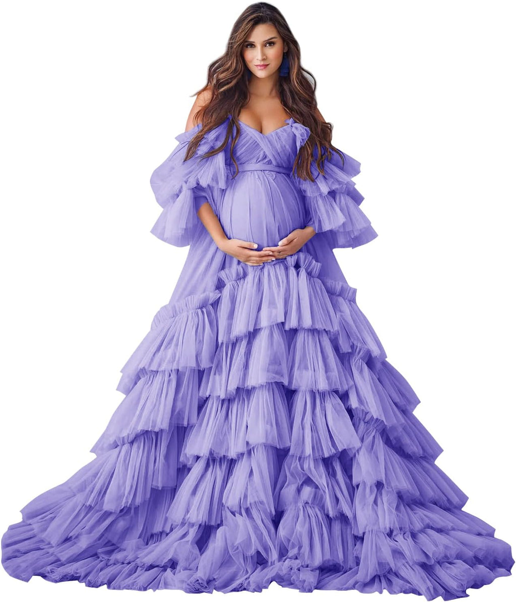 Puffy Tüll Robe Umstandskleid für Fotoshooting Transparente Braut Dessous Hochzeitskleid Lange Baby Shower Schwangerschaftskleider 