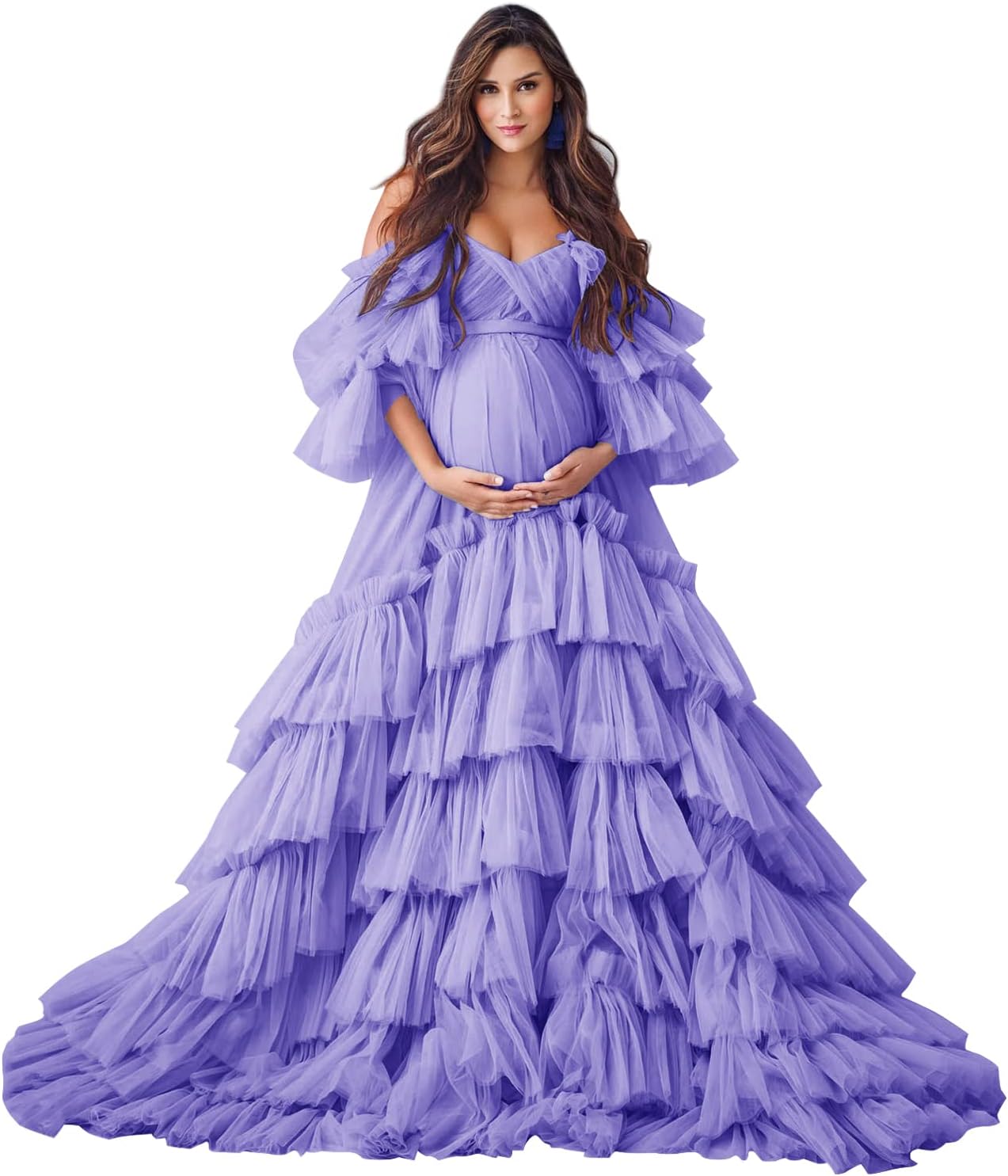 Puffy Tüll Robe Umstandskleid für Fotoshooting Transparente Braut Dessous Hochzeitskleid Lange Baby Shower Schwangerschaftskleider 