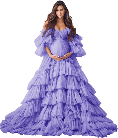Puffy Tüll Robe Umstandskleid für Fotoshooting Transparente Braut Dessous Hochzeitskleid Lange Baby Shower Schwangerschaftskleider 