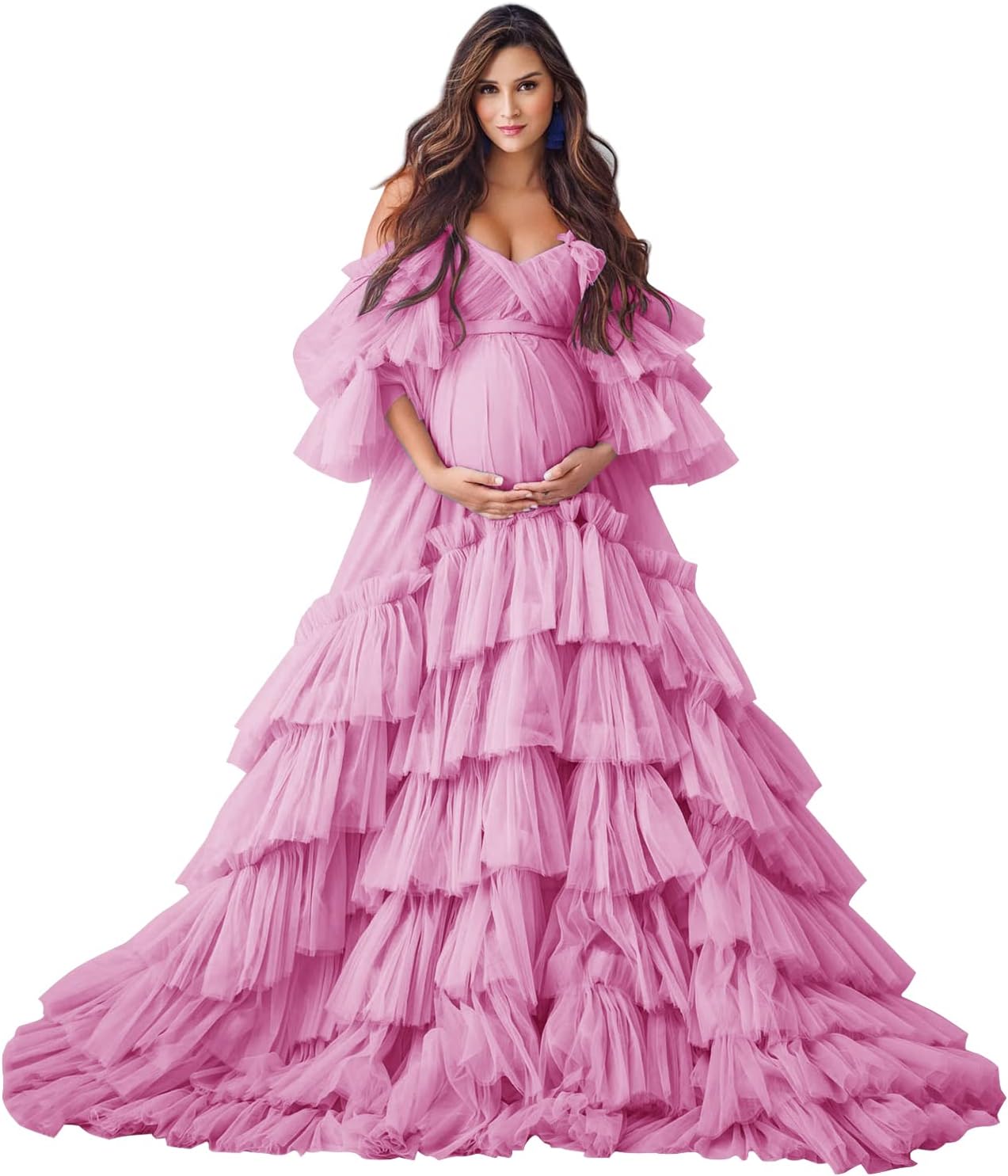 Puffy Tüll Robe Umstandskleid für Fotoshooting Transparente Braut Dessous Hochzeitskleid Lange Baby Shower Schwangerschaftskleider 