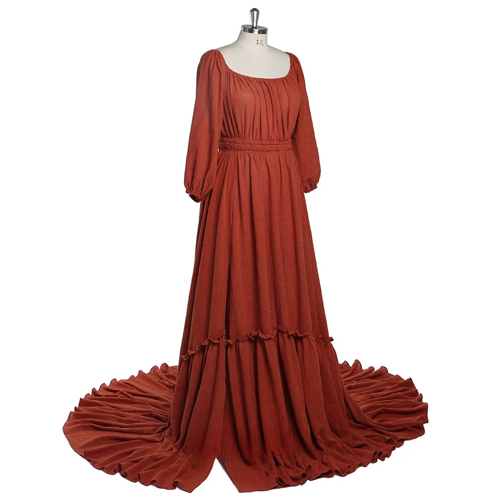 Off Shoulder Full Sleeves Round Neck Cotton Maternity Dresses for Photo Shoot Baby Shower Dress for Pregnant Woman Sunnderly 2025