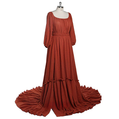 Off Shoulder Full Sleeves Round Neck Cotton Maternity Dresses for Photo Shoot Baby Shower Dress for Pregnant Woman Sunnderly 2025