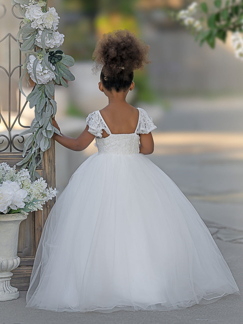 Vestido de fiesta/princesa de tul hasta el suelo color marfil para niña de las flores