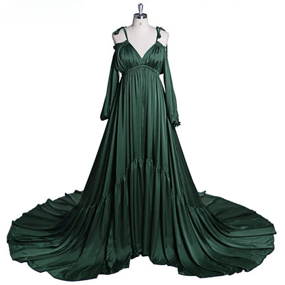 Elegant Shoulderless Stain Long Maternity Dresses for Photo Shoot Maxi Gown Pregnancy Shooting Dress Photo Shoot Props SY21721