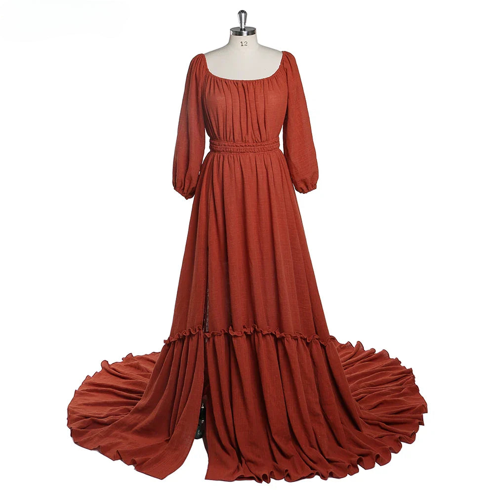 Vestido de maternidad de algodón con hombros descubiertos, mangas largas y cuello redondo para sesión de fotos, baby shower, para embarazadas, Sunnderly 2025 