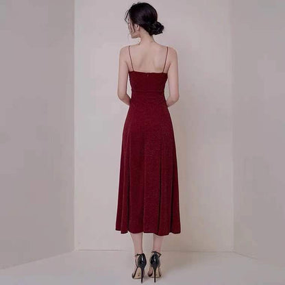 Wine red party dress,spaghetti straps evening dress,high slit prom dress ,backless formal dress,custom made Y1140