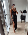 Vestido de fiesta largo sexy con lentejuelas negras, vestido de noche negro Y1167