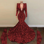 Vestido de fiesta de lujo con escote en V, mangas largas, lentejuelas, estilo africano, sirena, para gala, fiesta formal de noche, Y1153