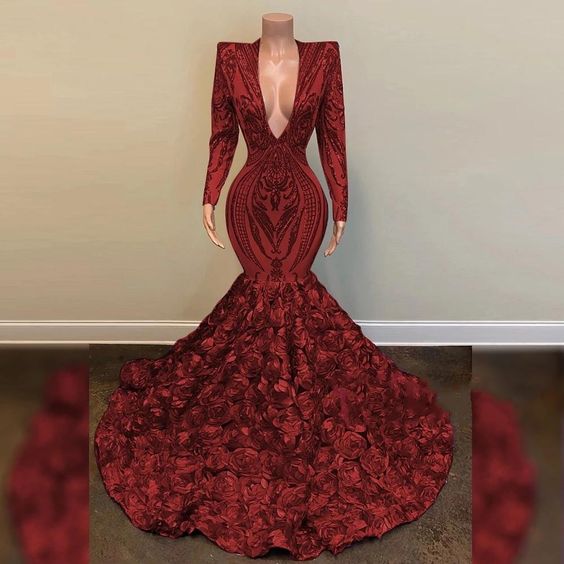 Vestido de fiesta de lujo con escote en V, mangas largas, lentejuelas, estilo africano, sirena, para gala, fiesta formal de noche, Y1153