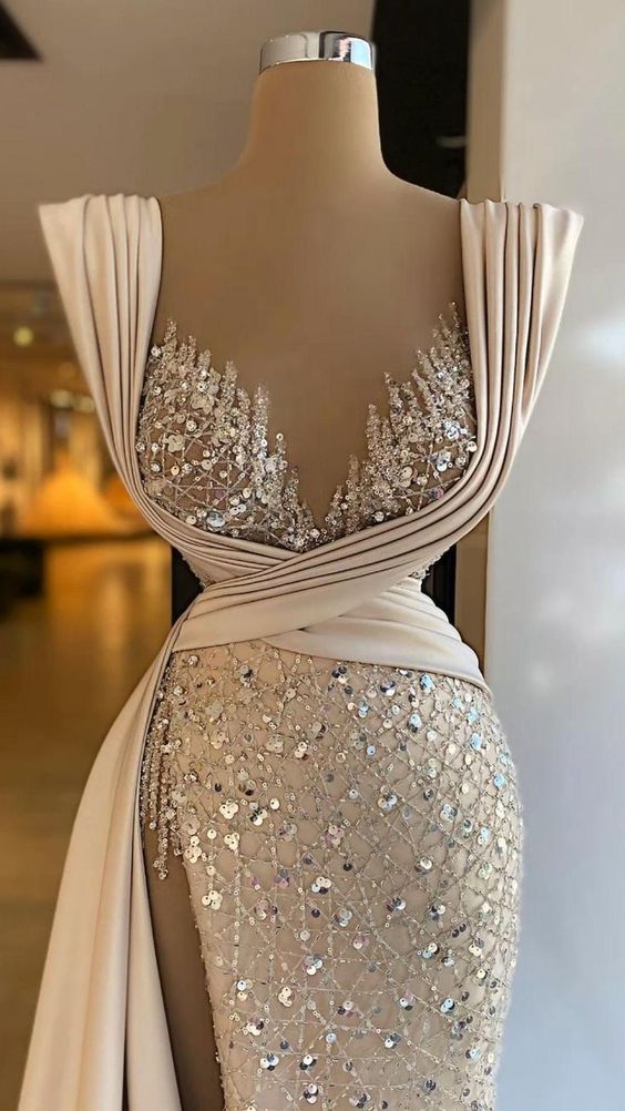 Vestidos de noche de moda color champán, vestidos de fiesta sexys, vestido de desfile Y1741
