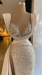 Vestidos de noche de moda color champán, vestidos de fiesta sexys, vestido de desfile Y1741