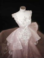 Glamoroso vestido de fiesta de sirena con cuentas de tul lavanda, vestido de noche formal Y8669