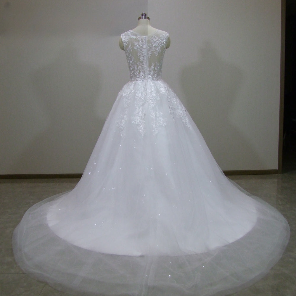 Scoop Lace Applique A Line Wedding Dresses Sleeveless Illusion Tulle Boho Bridal Gown Vestido De Noiva-payinti