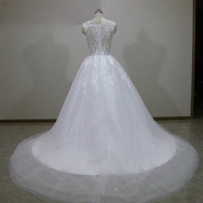 Scoop Lace Applique A Line Wedding Dresses Sleeveless Illusion Tulle Boho Bridal Gown Vestido De Noiva-payinti