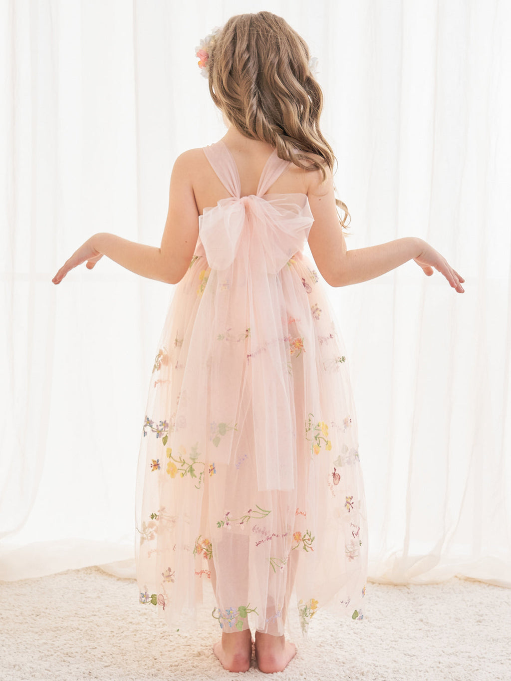 Vestido rosa de tul con corte en A y largo hasta los tobillos (2003227599)