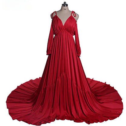 Elegant Shoulderless Stain Long Maternity Dresses for Photo Shoot Maxi Gown Pregnancy Shooting Dress Photo Shoot Props SY21721
