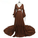 2 Pieces Gown V Neck Maternity Dresses for Photo Shoots Photography Dress Baby Shower Dress for Pregnant Woman SY211008