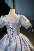 Elegante vestido de quinceañera con estampado azul, corte A, Y7678