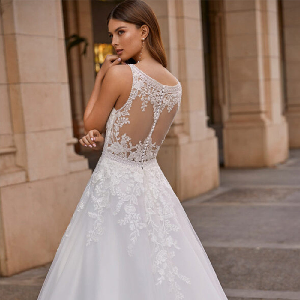 Vintage Vestidos De Novia A-line Wedding Dresses Bridal Gown Appliques Sleeveless For Elegant Women 2023 Custom Made-payinti