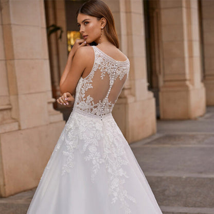 Vintage Vestidos De Novia A-line Wedding Dresses Bridal Gown Appliques Sleeveless For Elegant Women 2023 Custom Made-payinti