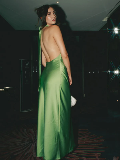 Sexy Neckholder Grün Rückenfreies Ballkleid Langes Abendkleid Y8230