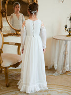 Bodenlanges Chiffon-Kleid in A-Linie und Elfenbein für die Erstkommunion 