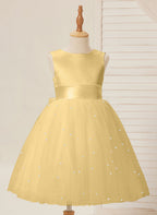 Duchesse-Linie/Princess-Linie Satin Tüll Knielang Blumenmädchenkleid 