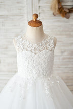 A-line Tulle Knee-length First Communion Flower Girl Dress