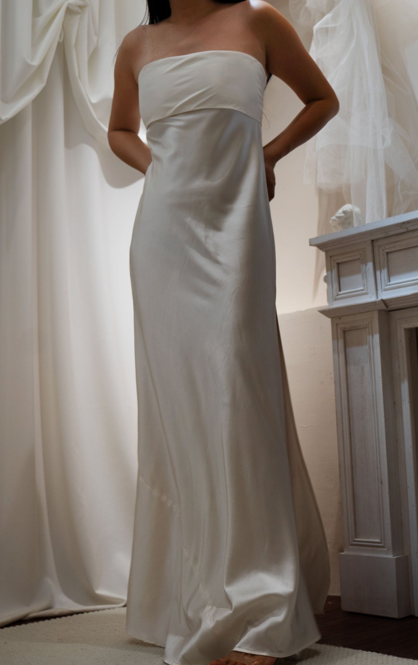 100% Mulberry Silk Laleh Strapless Gown