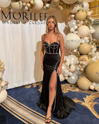 Agnes | Bezauberndes Meerjungfrau-Abendkleid im Sweetheart-Stil aus schwarzem Samt mit Perlen