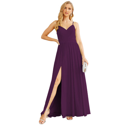 Vestidos de dama de honor con tirantes finos para mujer, de gasa, largos, formales, para fiesta y graduación 